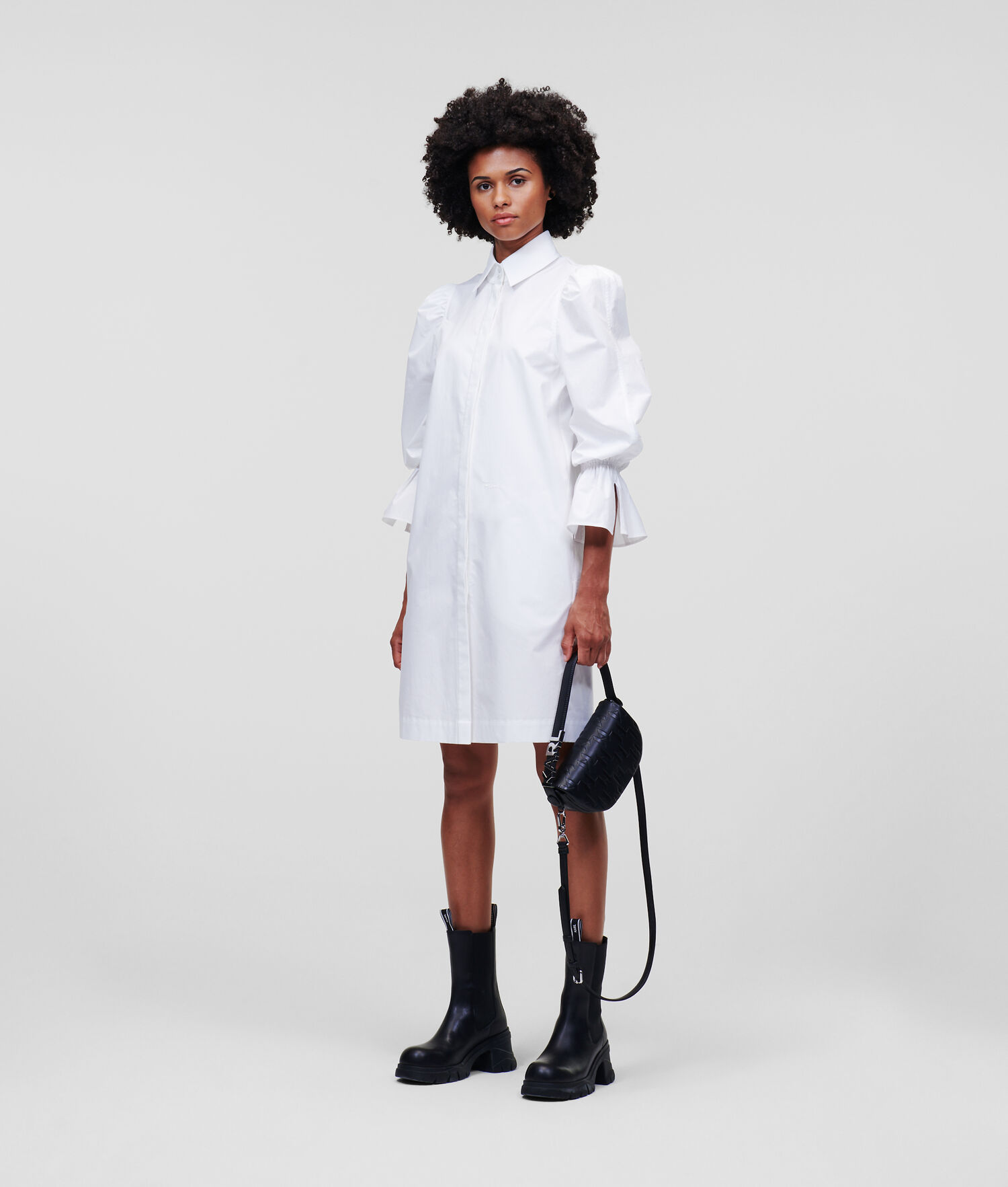 White Women's Karl Lagerfeld Puff-sleeve Poplin Dresses | TH796CRIW