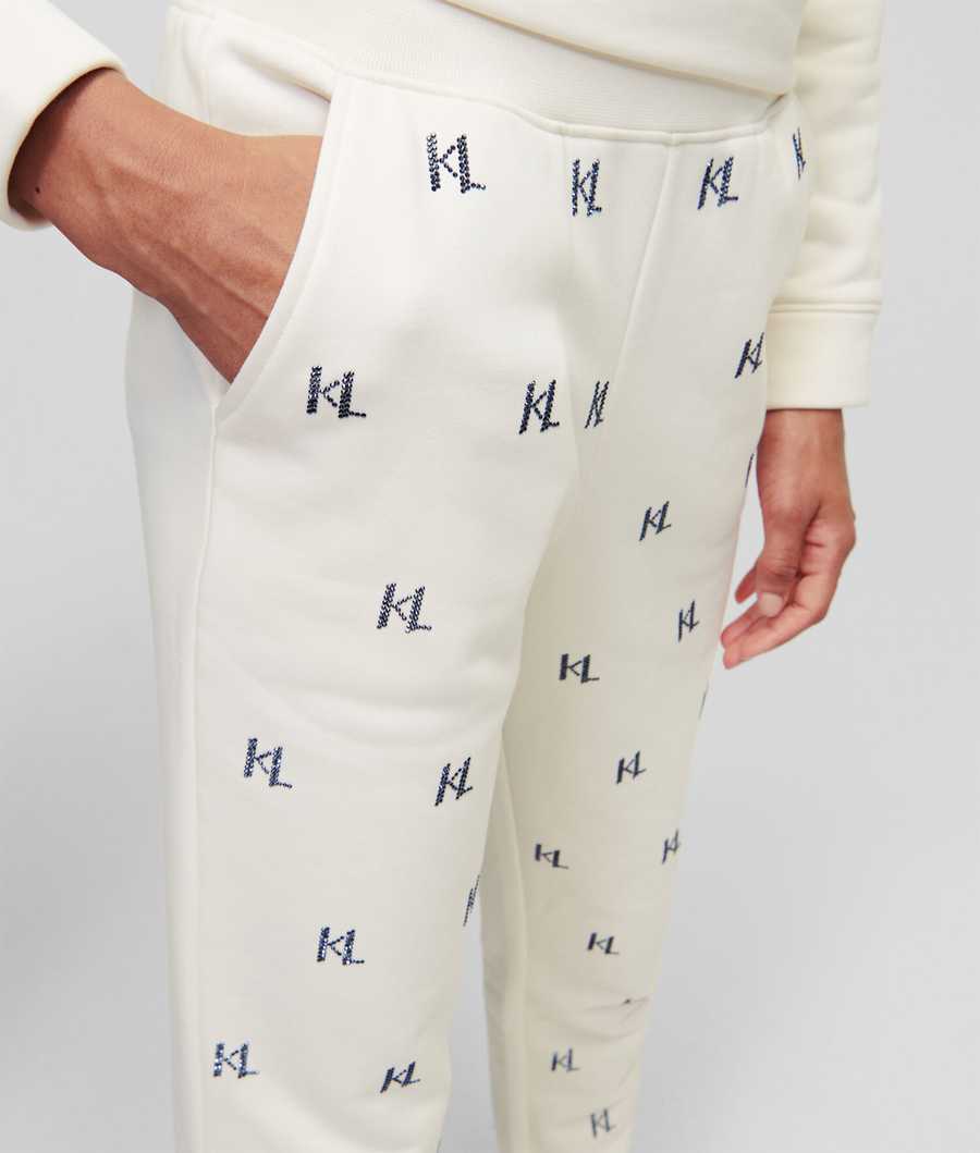 White Women's Karl Lagerfeld Rhinestone Kl Monogram Sweatpants | TH710FMHZ