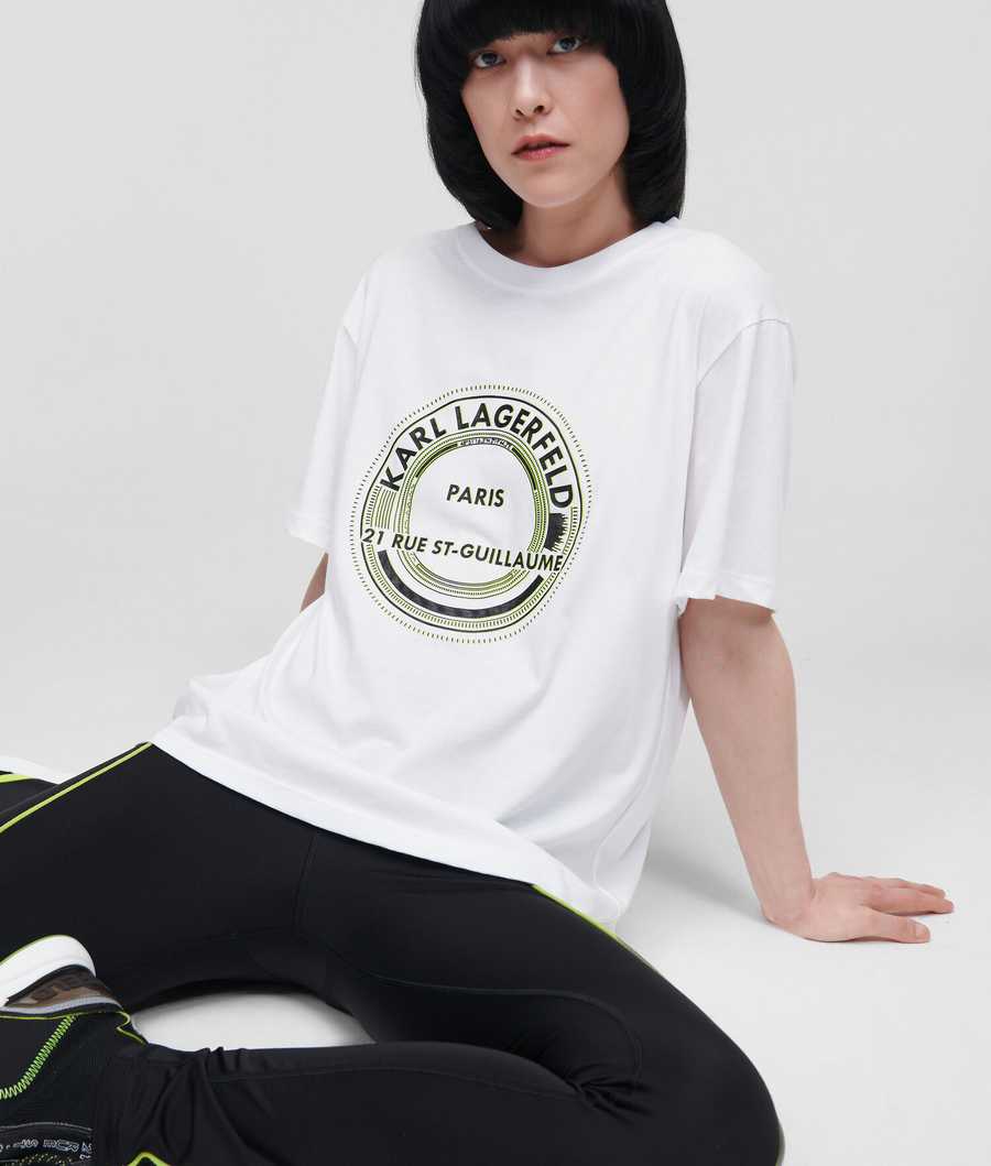 White Women\'s Karl Lagerfeld Rue St-guillaume Circle Logo T-Shirts | TH768PQJL