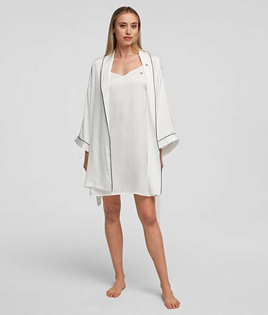 White Women's Karl Lagerfeld Satin Kimono Loungewear | TH047JXIE