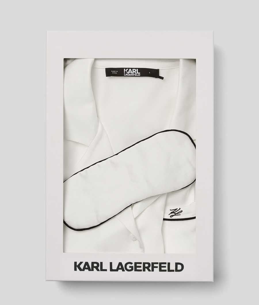 White Women's Karl Lagerfeld Satin Pajama Gift Set Sleepwear | TH506CPLX