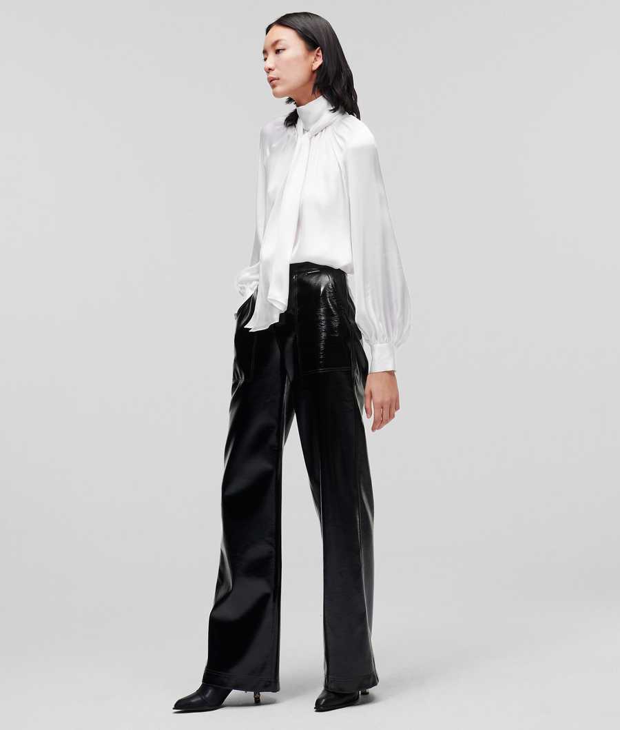 White Women's Karl Lagerfeld Silk-blend With Bow Tie Blouses | TH180NWCV