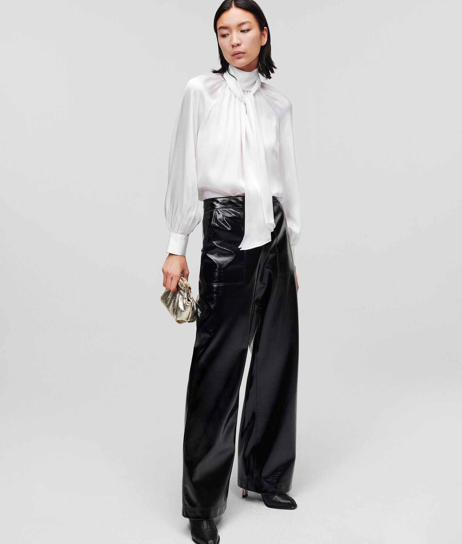 White Women's Karl Lagerfeld Silk-blend With Bow Tie Blouses | TH180NWCV