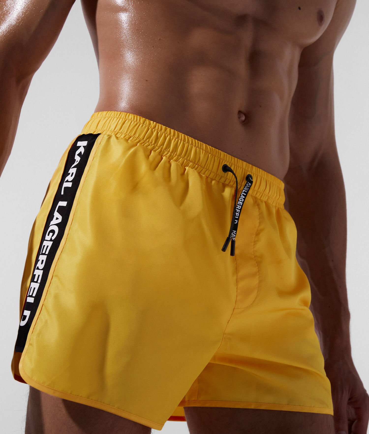 Yellow Men's Karl Lagerfeld Karl Logo Tape Board Shorts Beachwear | TH763WXTM