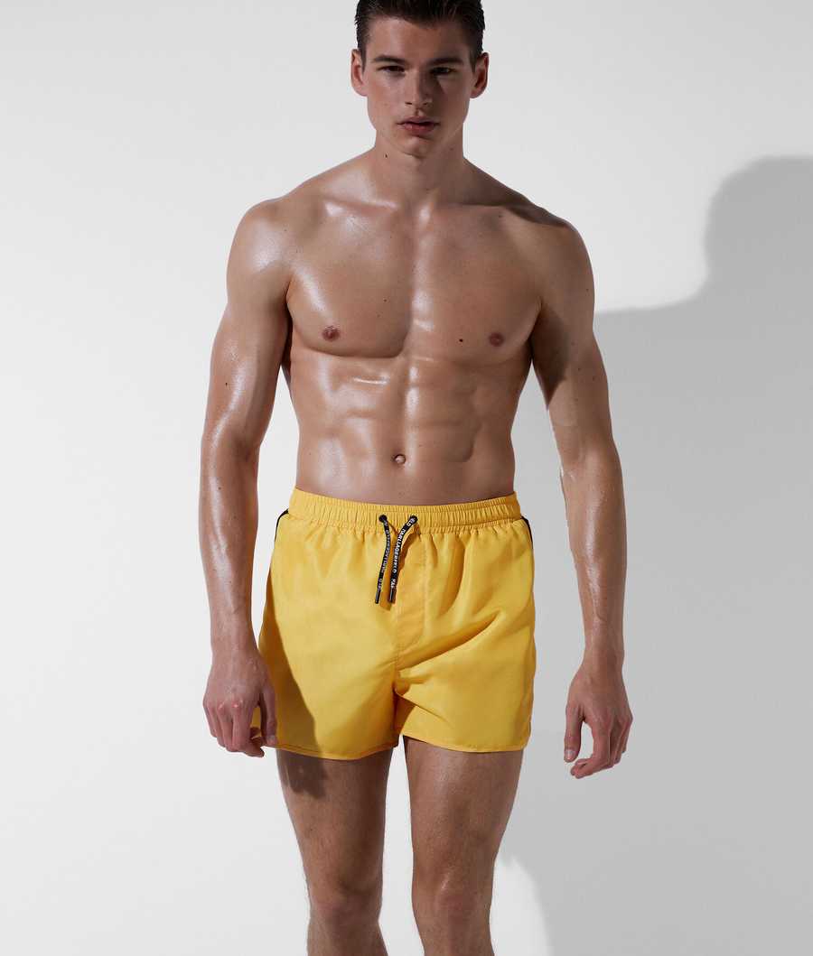 Yellow Men's Karl Lagerfeld Karl Logo Tape Board Shorts Beachwear | TH763WXTM