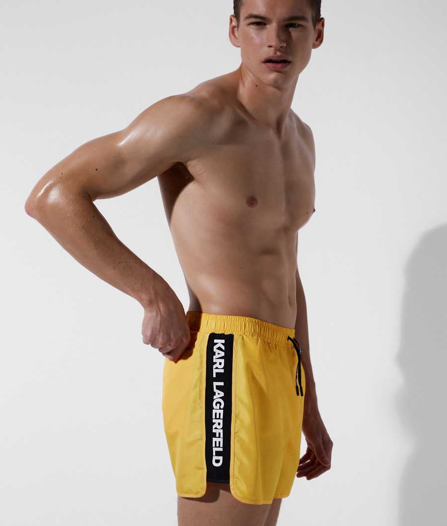 Yellow Men's Karl Lagerfeld Karl Logo Tape Board Shorts Beachwear | TH763WXTM