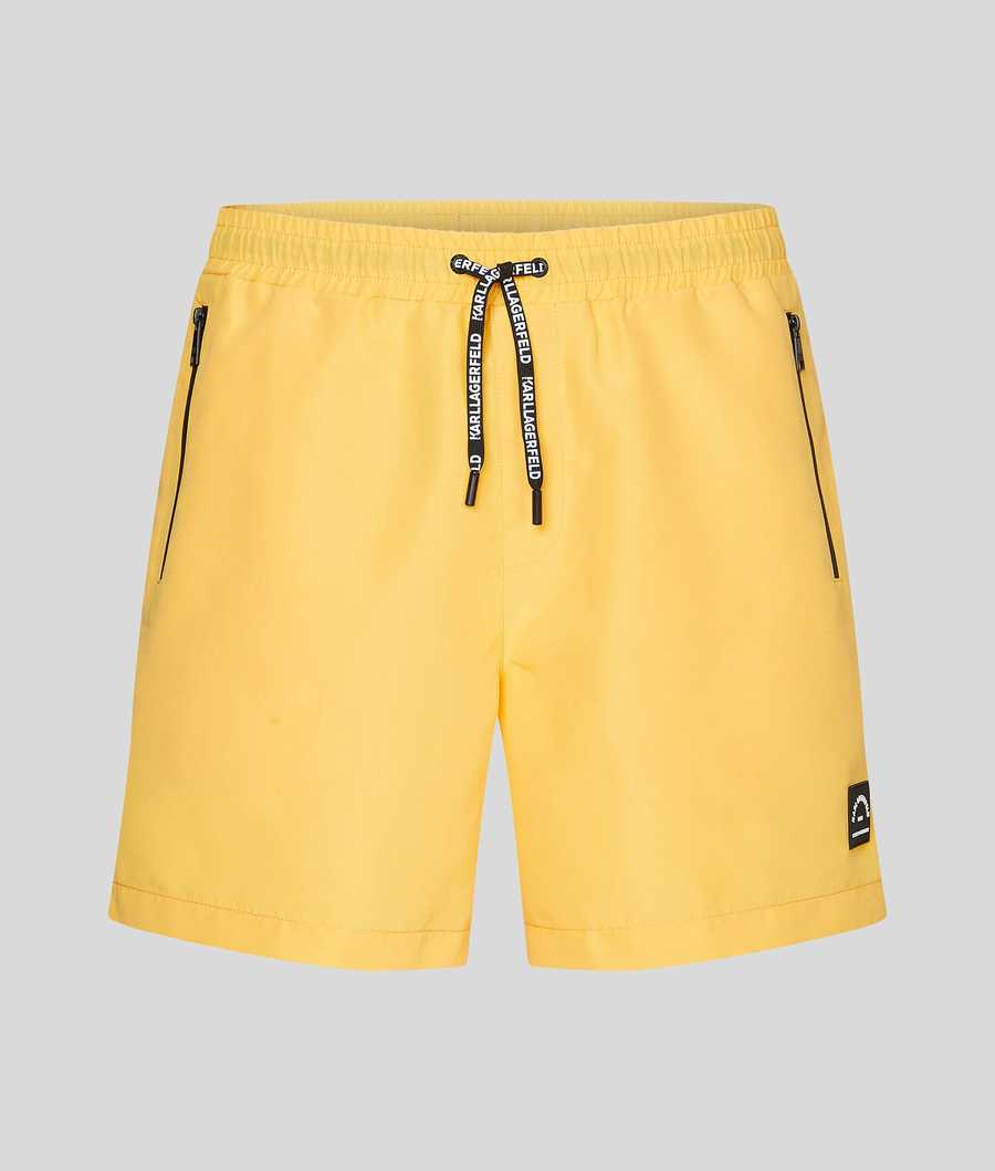 Yellow Men\'s Karl Lagerfeld Tonal Diagonal Karl Logo Board Shorts Beachwear | TH096SJKX